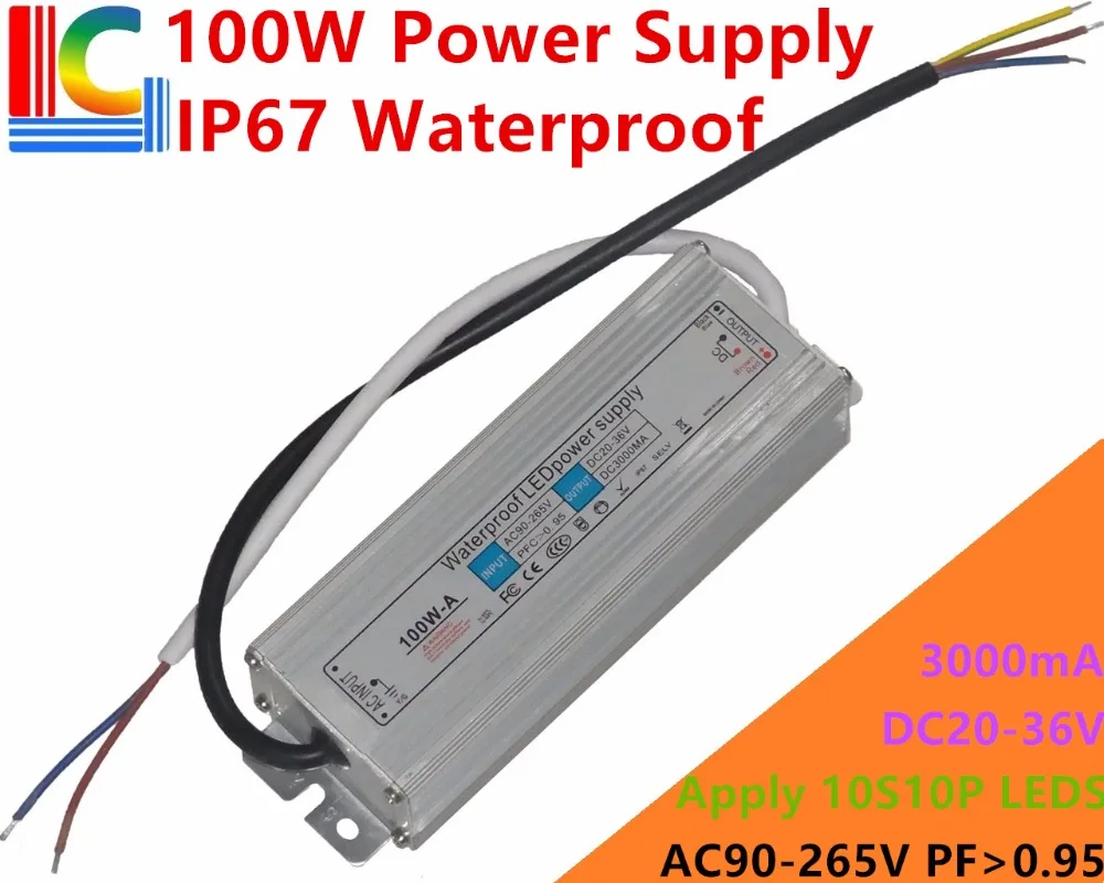 

90W 100W IP67 Waterproof Power Supply 2.7A 3.0A 2700ma 3000ma LED Driver Adapter 110V 220V Lighting transformer for Floodlights