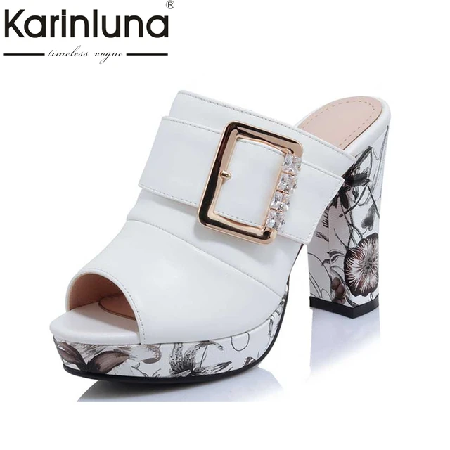 KarinLuna Big Size 32-42 Fashion Women Bohemia Flower Print High Heel Summer Shoes women Party Wedding peep Toe Platform Sandals