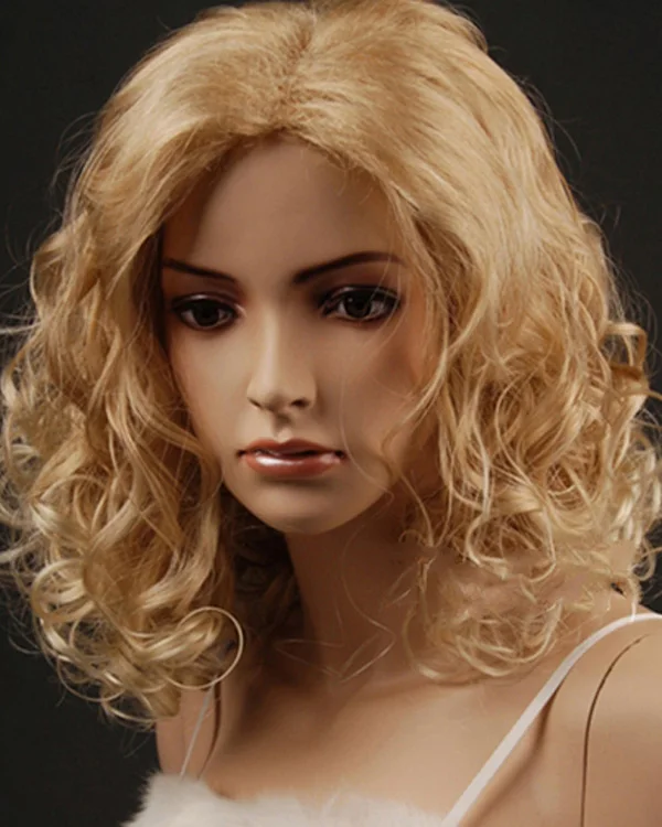 Feshfen Natural Short Curly Hair Blonde Highlights Wigs Rinka