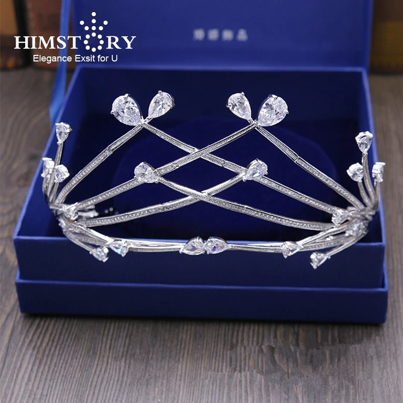 

Large Full Cubic Zircon CrownTiara Micro Pave CZ Bride Crown Simple Geomtry Wedding Hair Jewelry Diadem Mariage Hair Accessories