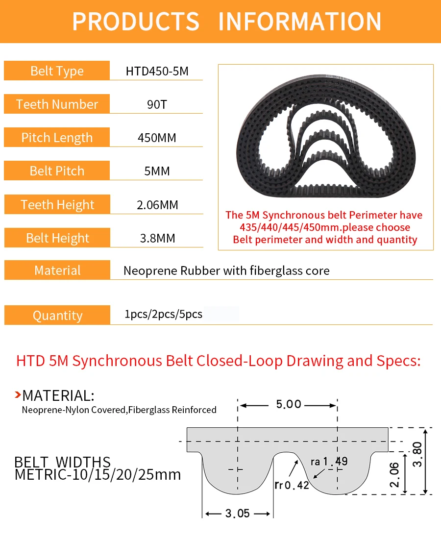 Arc HTD 5M Timing Belt C=435//440//445//450 Width10//15//20//25Mm Teeth 87 88 89 90 HTD5M Synchronous Belt 435-5M 440-5M 445-5M 450-5