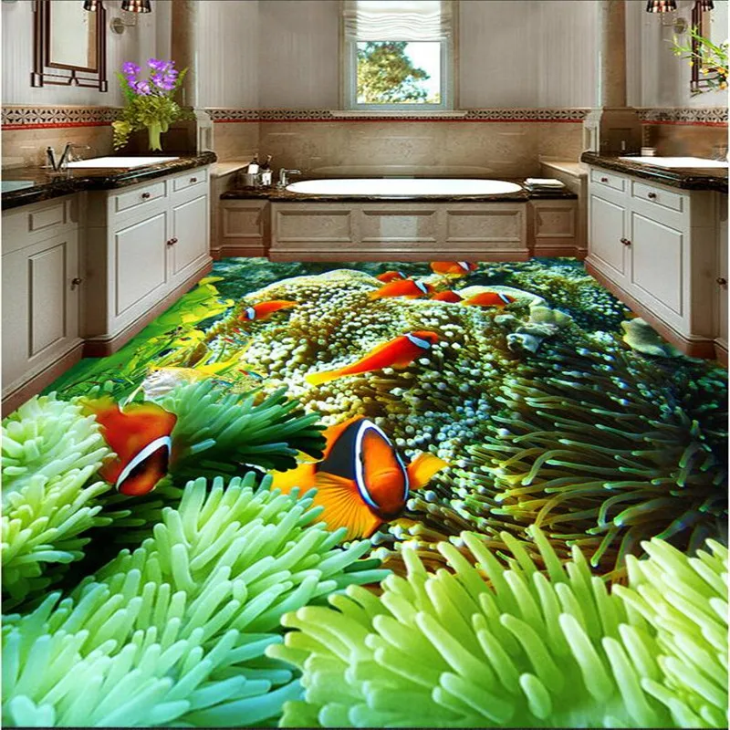 

high quality 3D painting floor mural wallpaper batjroom wear non-slip waterproof thickened self-adhesive PVC wall sticker color