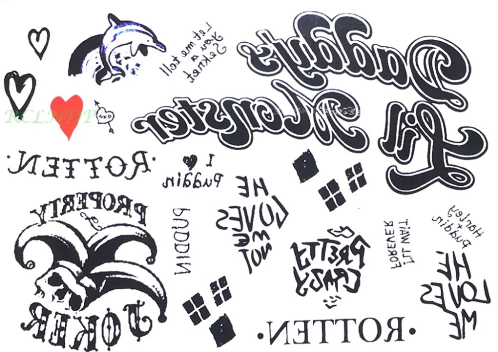 

Waterproof Temporary Tattoo Sticker Suicide Squad Harley Quinn joker clown dolphin heart tatto flash tatoo fake tattoo for men 7