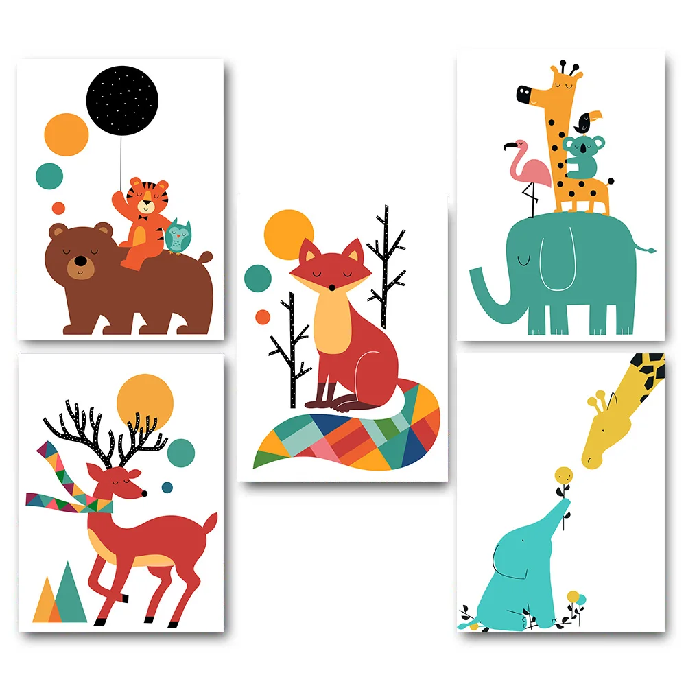 Minimalis Nordic Seni Kartun Beruang Gajah Harimau Poster Kanvas Minimalis Nordic Seni Kartun Beruang Gajah Harimau Poster Kanvas
