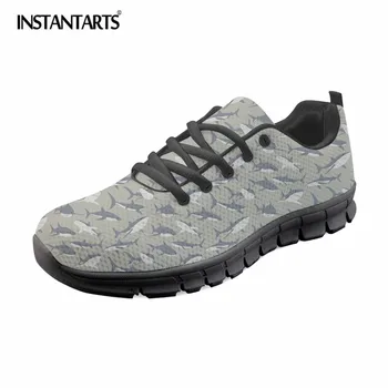 

INSTANTARTS Cartoon Shark Printed Men Casual Mesh Shoes Summer Breathable Flat Shoes Lightweight Lace Up Sneaker Shoes Students