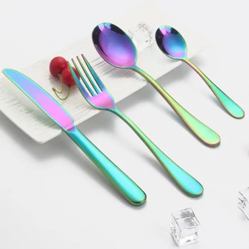 

Steak Knife Main Fork Soup Scoop Stainless Steel Mirror Polished Dinnerware Set Rainbow Color Tableware Set Elegant Set 4pcs/Set