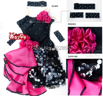 

Free Shipping Sequin Unequal Performance Girls Women Kids Ballroom Samba Tango Salsa Latin Dance Dress Skirts Costume