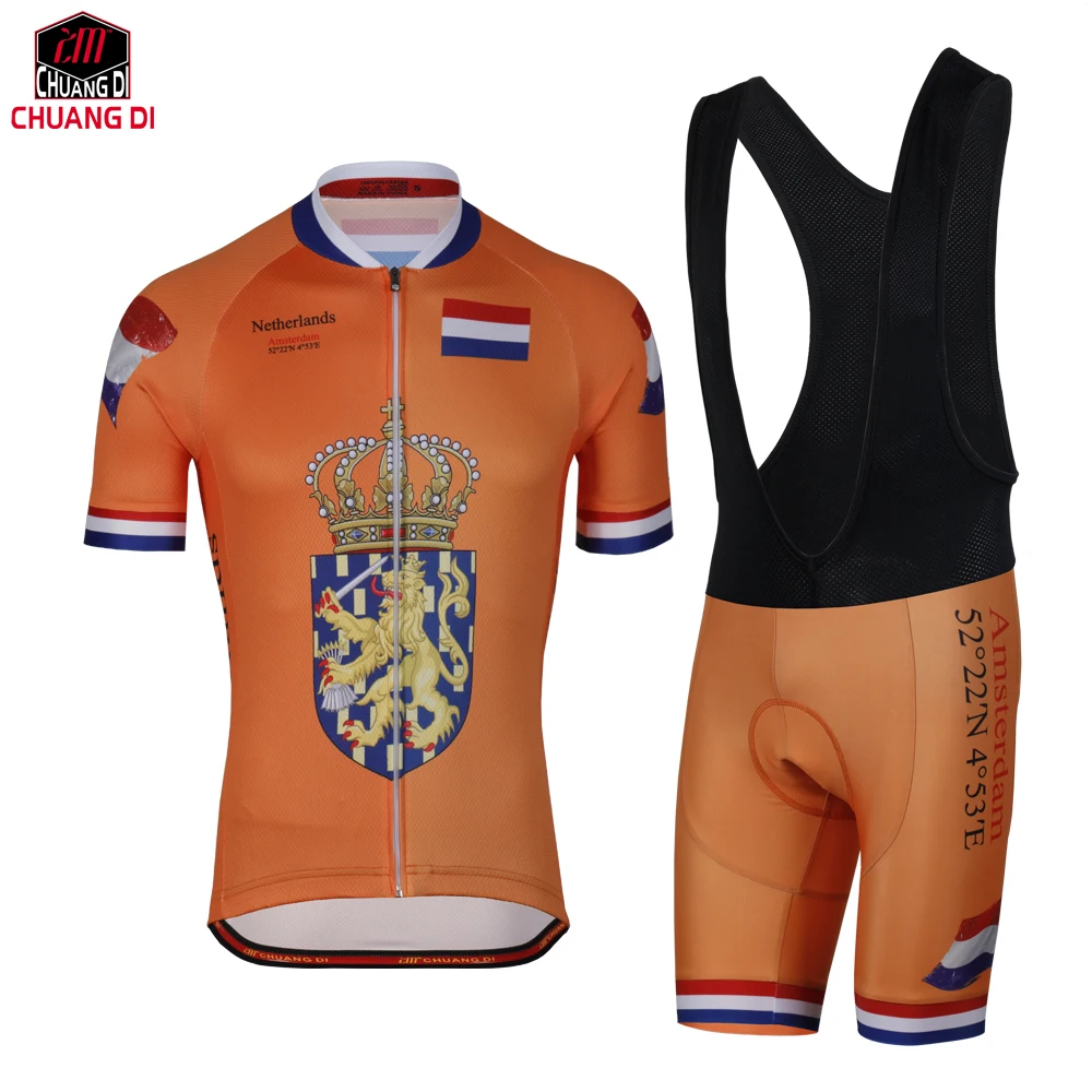 

Men's cycling jersey dutch Holland Netherlands riding Short Sleeve Jersey MTB / ROAD cycling clothing gel pad National flag