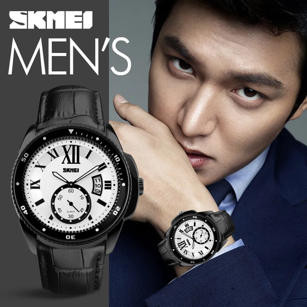 Watches Business Leather Band Skmei Quartz Waterproof Men Wristwatch Fashion Design Digital Watch