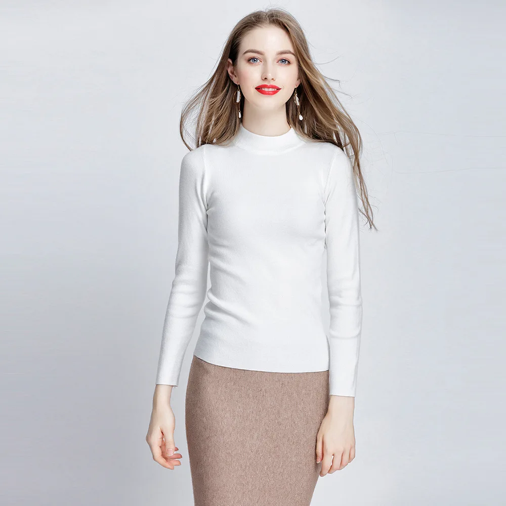 

GIGOGOU Women Basic Pullover Sweater Turtleneck Knitted Elastic Slim Long Sleeve Pullovers Top Flat Solid Soft Female Jumper