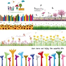 Зеленая трава бабочка цветок плинтус настенные наклейки гостиная спальня плинтус для ванной комнаты виниловые художественные наклейки DIY украшение дома