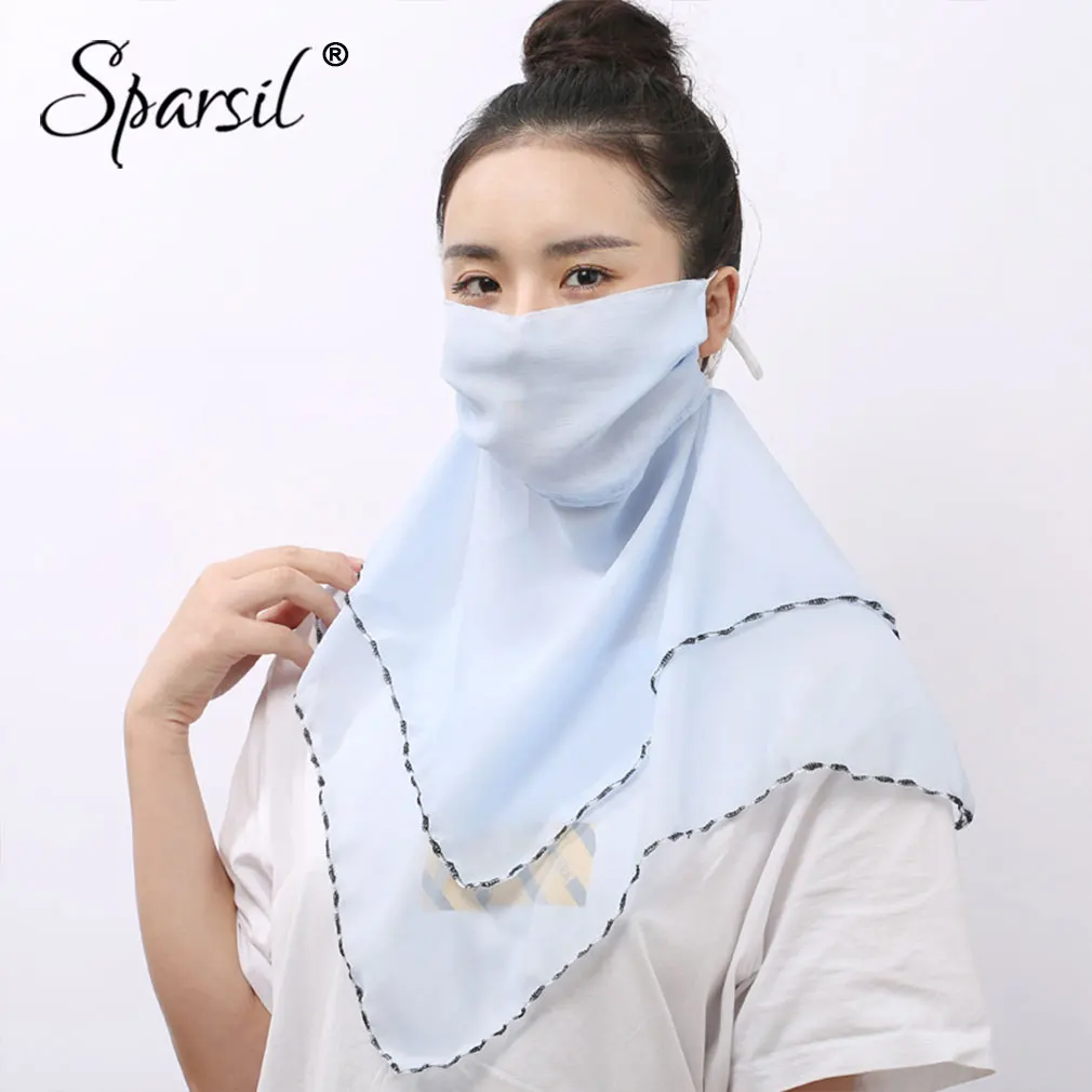 

Sparsil Women Spring Summer Sunscreen Dust-Proof Face Shield Female Chiffon Light Breathable Muslim Mask Shawl Dual Purpose