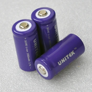

12-20pcs/lot UNITEK 16340 3.7vICR li-ion battery 1000mah rechargeable lithium ion cell CR123A CR 123 for laser flashlight torch