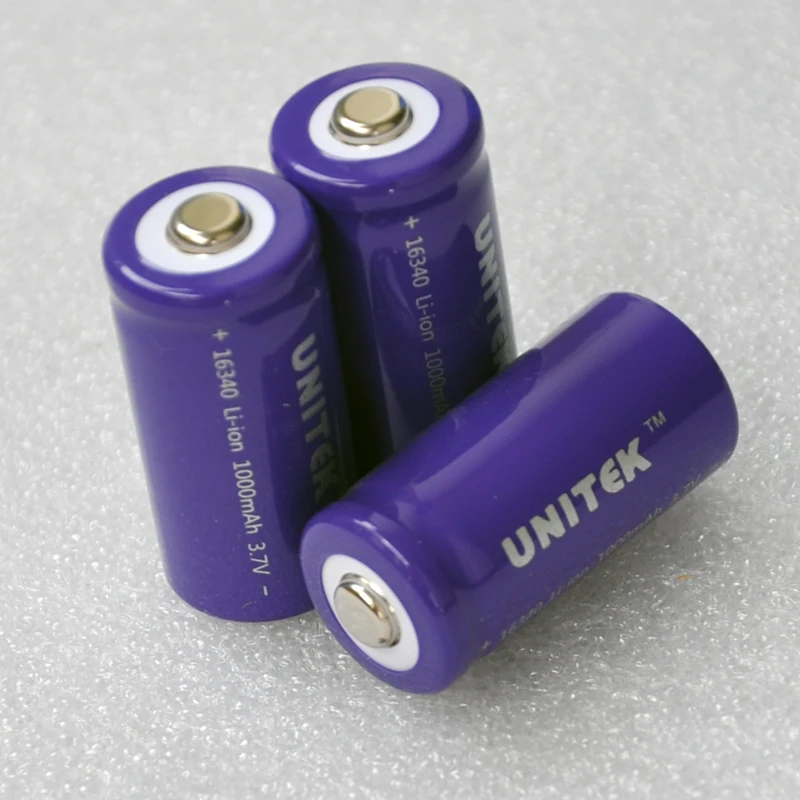 Литий ионный аккумулятор UNITEK 16340 3 7 1000 мАч 12 20 шт./лот|battery 1000mah|cr 123li-ion battery |