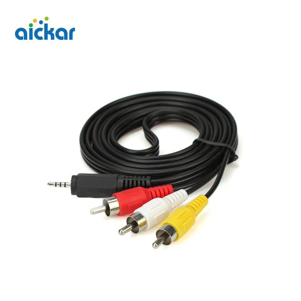 3pcs/Lot Aickar Mini AV Cable to 3 RCA Male Adapter Audio Video Cable Jack 3.5mm to AV Video