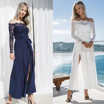 

Women Ladies Clubwear Summer Lace Off Shoulder Playsuit Jumpsuit Romper Long Pants Party Trousers Sexy Women Clothes