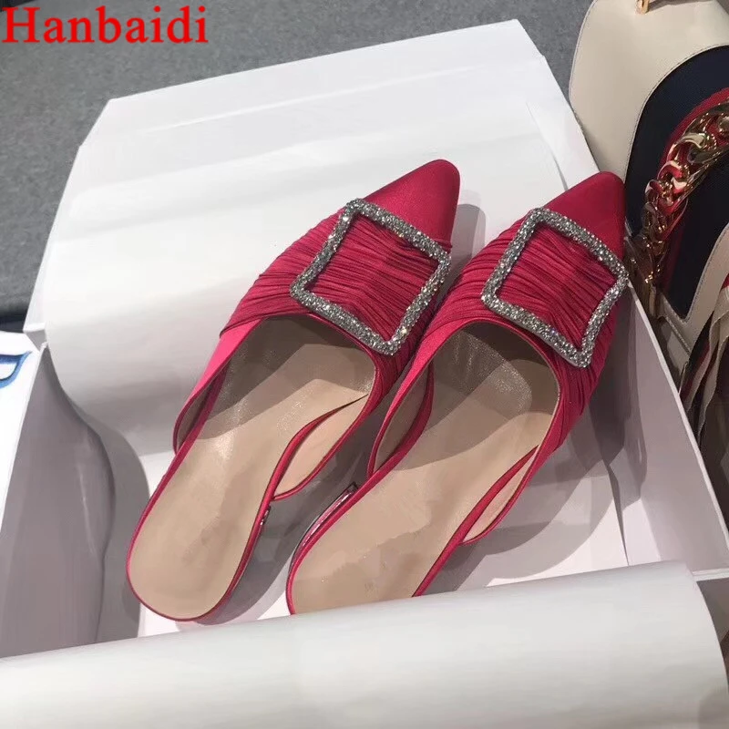 

Hanbaidi Women Sipppers Luxury Brand Crystal Stain Pointed Toe Slip On Women Summer Loafers Runway Gladiator Shoes Zapatos Mujer