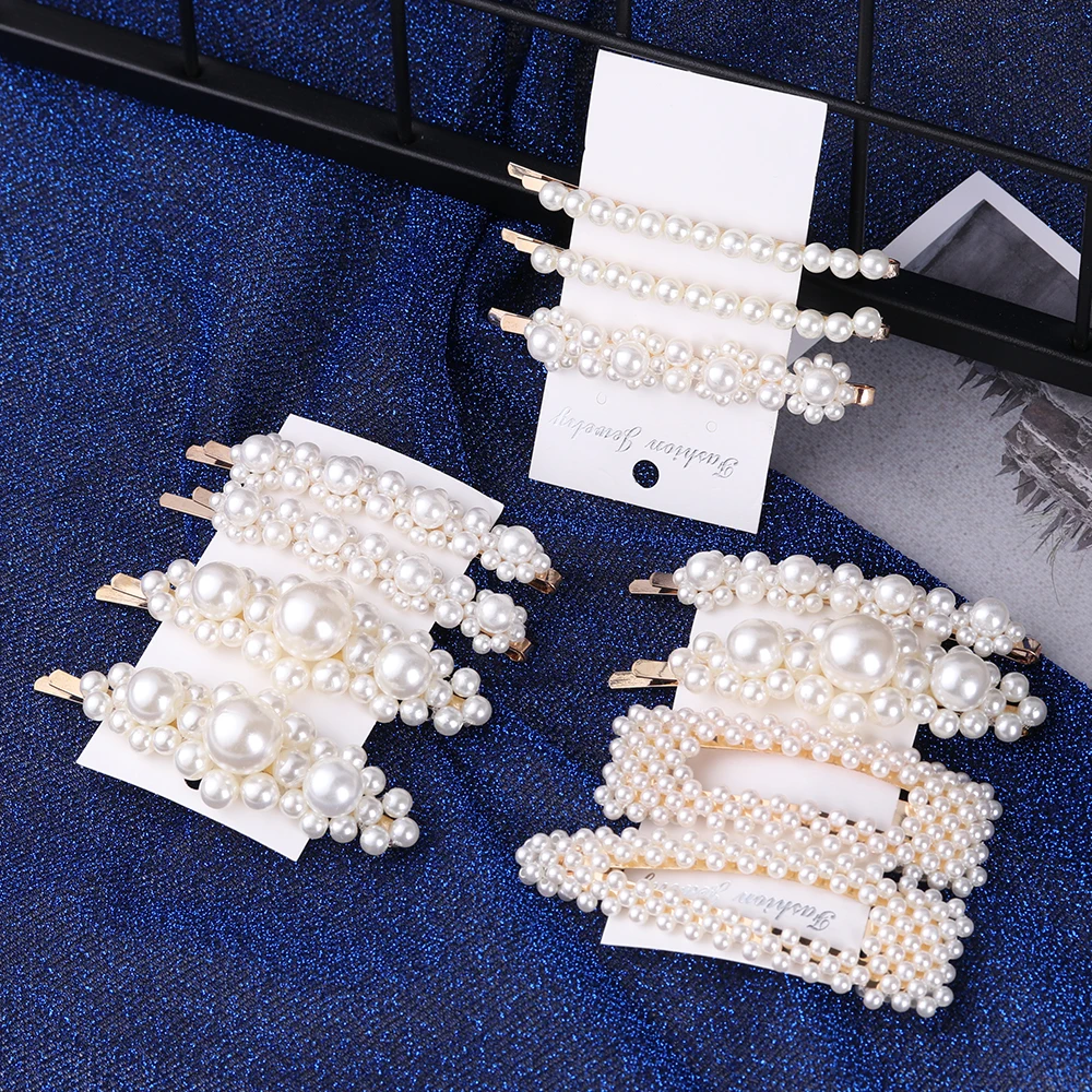 1 Set Korea Fashion Solid Pearl Hair Clips for Women Hair Barrette Hairpins Trendy Handmade Hair Styling Accessories Nice Gifts