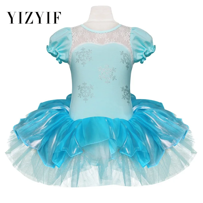 

YiZYiF Kids Girls Elsa Princess Dress Ballet Dance Wear Snowflake Tutu Dress Dance Party Dress For Girls Elsa Dress Ballet Dance