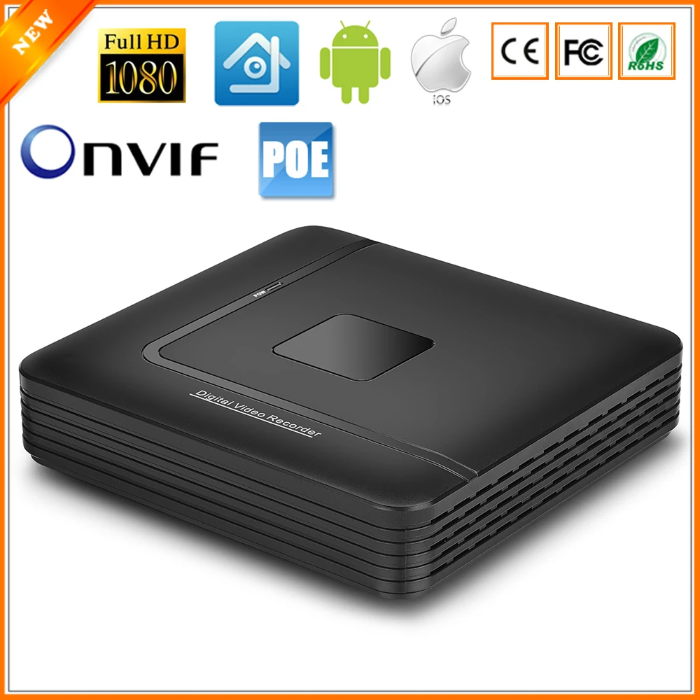 

BESDER 48V IEE802.3af Active PoE NVR Recorder Motion Detect Alarm Security Surveillance NVR 4CH 1080P With 4CH PoE Port 48V
