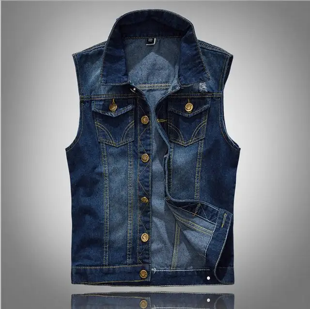 VXO Men Denim Waistcoat Denim Vest Men's Jacket Sleeveless Casual