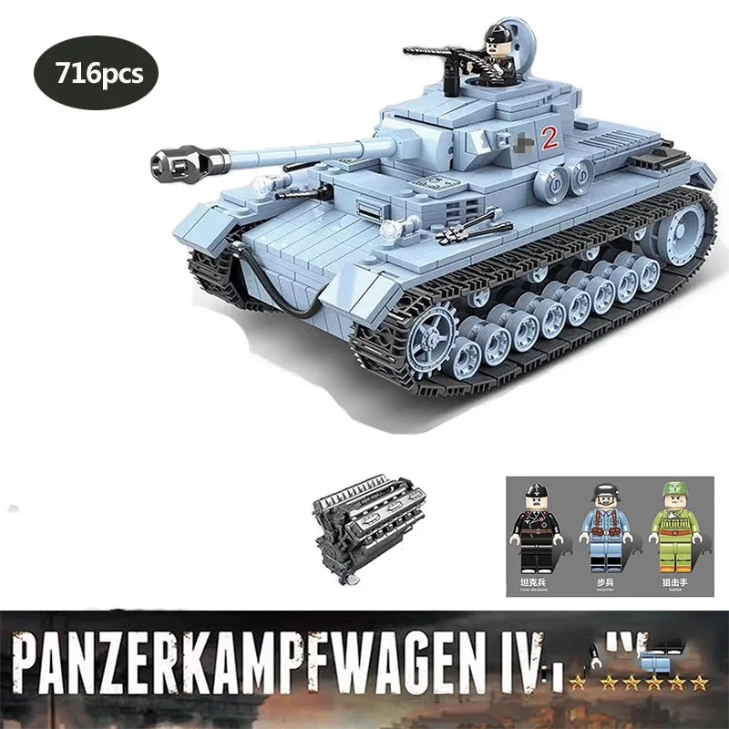

716pcs Military series WWII Germany Panzerkampfwagen IV Building Blocks army soldier Figures Toys for Children gifts