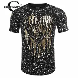 Coofandy круглым вырезом летние шорты рукавом Повседневное Для Мужчин's футболки модные однотонные с капюшоном 3D принт в стиле пэчворк