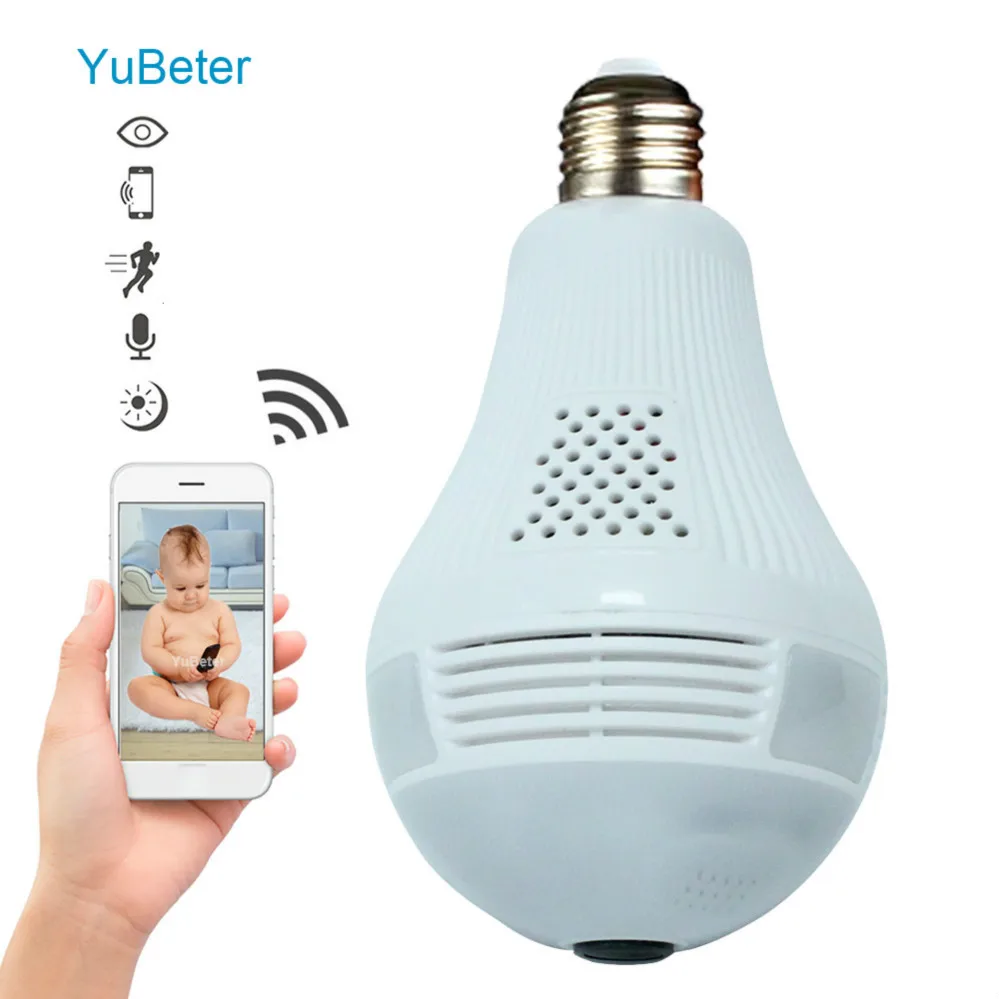 

YuBeter 360 Degree Wireless Panoramic Camera Bulb Home Security CCTV WiFi Fisheye IP Camera Video Surveillance Two Way Audio