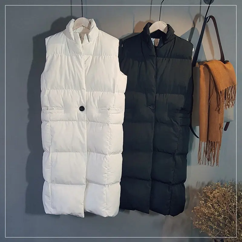 Womens Long Vests Winter Outerwear White Black Woman Vest Casual
