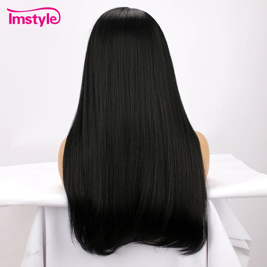 Imstyle черные прямые длинные парики для черных женщин синтетический парик фронта шнурка натуральные волосы термостойкие волокна