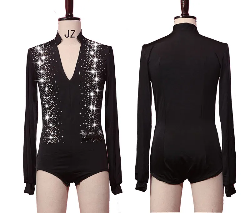 

Shiny Rhinestone Latin Dance Tops Shirts For Mens V-neck Dance Shirt Ballroom Latin Dancing Clothes Male Competition Dancewear