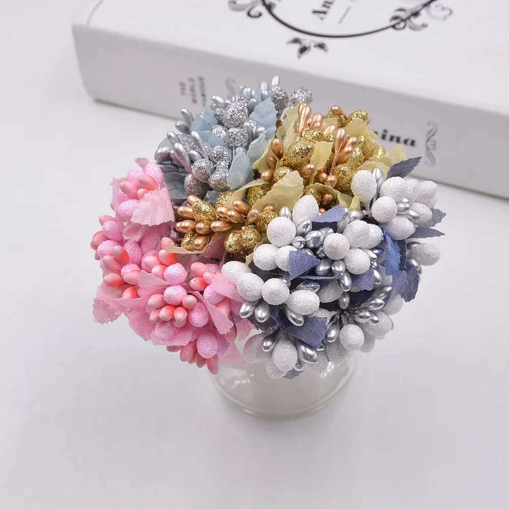 

100pcs/piece Mini artificial Stamen Bud Bouquet Leaf flower for home Garden wedding Car corsage decoration Box crafts Supplies