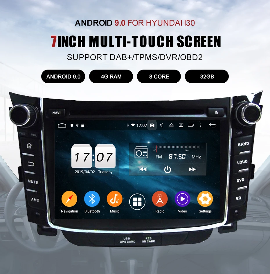 Cheap 2 din Android 9.0 Octa Core For Hyundai I30 Car DVD GPS Navigation System With Radio Stereo Bluetooth Mirror Link KANOR 0