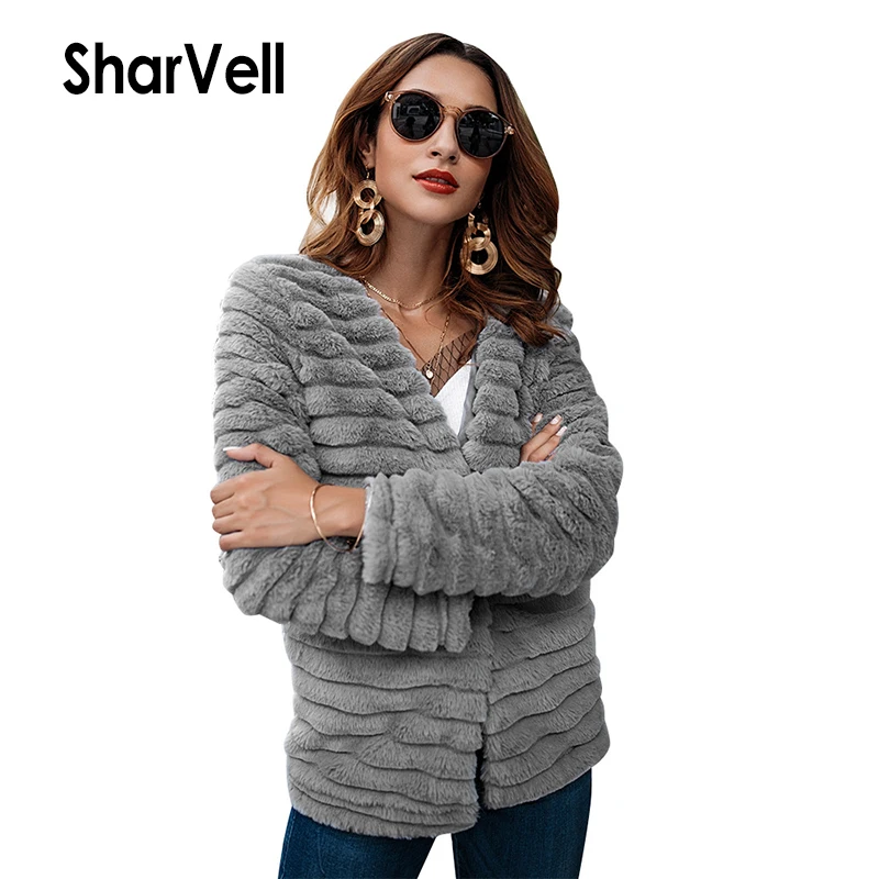 Sharvell Женская Повседневная однотонная серая куртка из искусственного меха