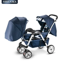 Двойная детская коляска, складная двойная тележка, четыре колеса, амортизатор, легко сидится и лежа, коляска