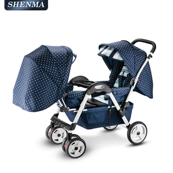 

Twin Baby Stroller Foldable Double Trolley Four Wheel Shock Absorber Easy To Seat And Reclining Carriage