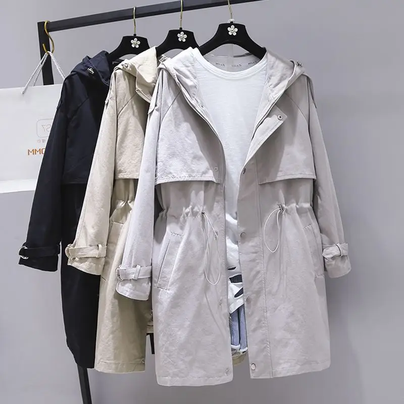 

Spring Hooded Windbreaker Casual Trench Coat For Women Casacos Femininos Female Overcoat Long Trench Coat Casaco Feminino