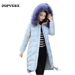 Женская хлопковая зимняя Модная тонкая хлопковая куртка средней длины с капюшоном и шерстяным воротником