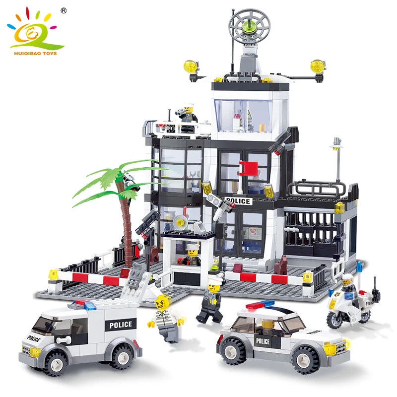 

631Pcs City Police Station Track car Compatible Legoed figures Building Blocks Enlighten DIY Bricks Toys For Children boy gift