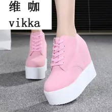10 cm — 12 cm High Heels 2017 Frauen Casual Pu-lederschuhe Frau plattform Keile High Top mit spitze-up Damen mujer Espadrilles