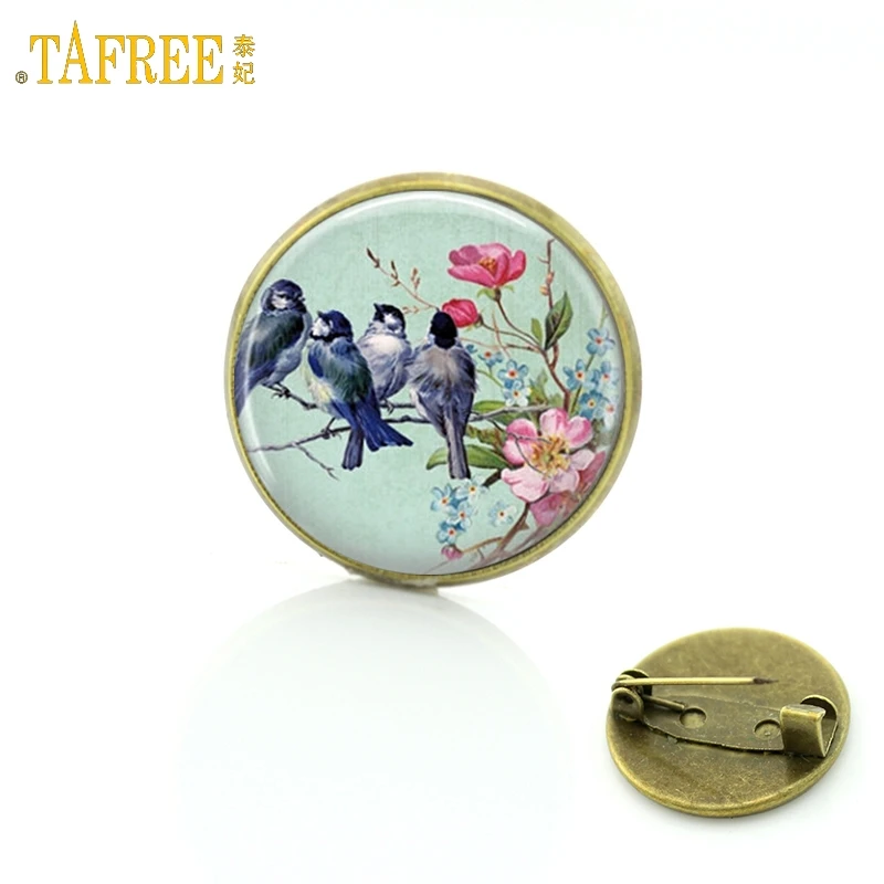 TAFREE خمر امرأة الحيوان بروش الزجاج قبة صورة فنية الطيور دبابيس دبابيس ل دعوى سترة تقتطع مجوهرات بأشكال حيوانات BP01