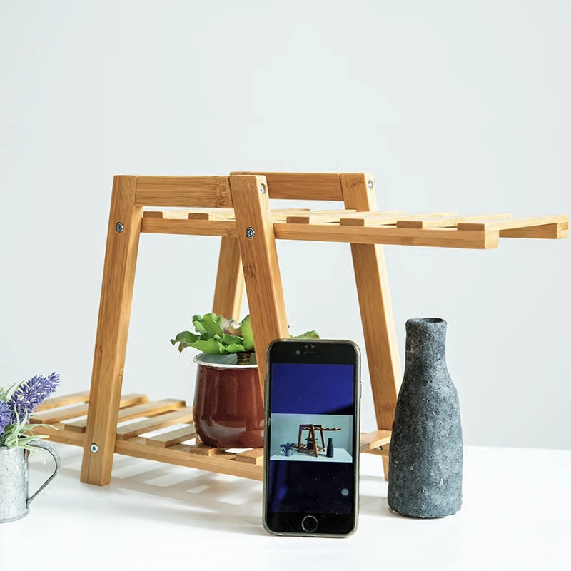 Bamboo Indoor Flower Pot Holders Creative Uneven Floor Typle Double Layer Storage Rack Eco Natural Balcony/Living Room Decor