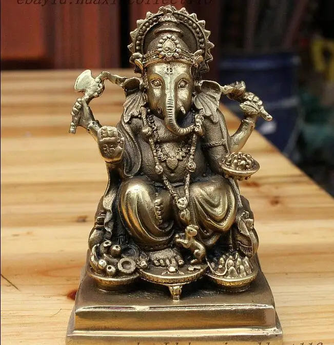 

4" Tibet Buddhism Sit Ganapati Ganesh Lord Ganesha Elephant Buddha Statue