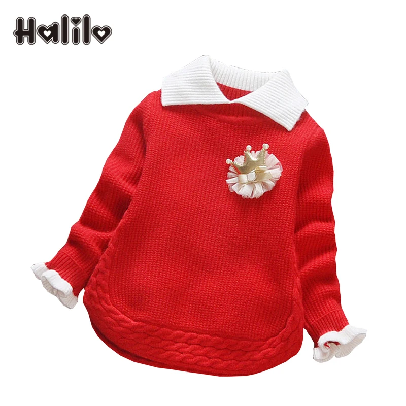 Halilo Baby Girl Winter Sweater Collar Children Clothing Baby Knitted Sweater Spring Autumn Girls Sweater Infant Girls Clothes