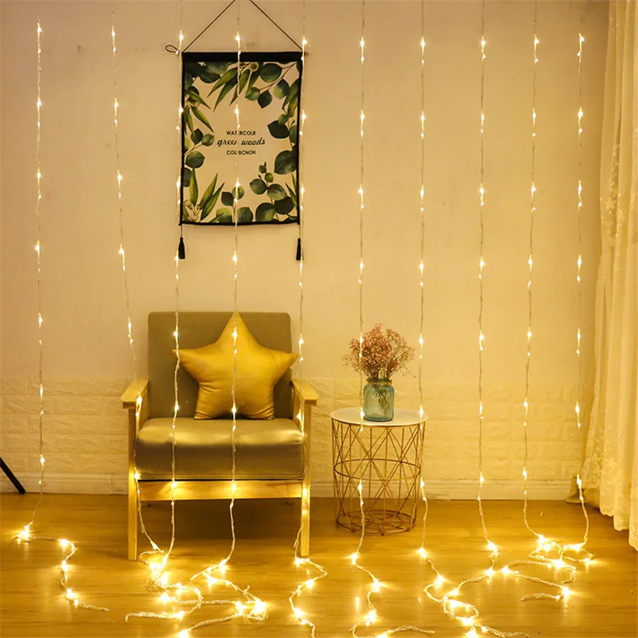 

Thrisdar 6X3M 640LED Waterfall Curtain Icicle LED String Light Meteor Shower Rain Fairy String Garland Wedding Background Light