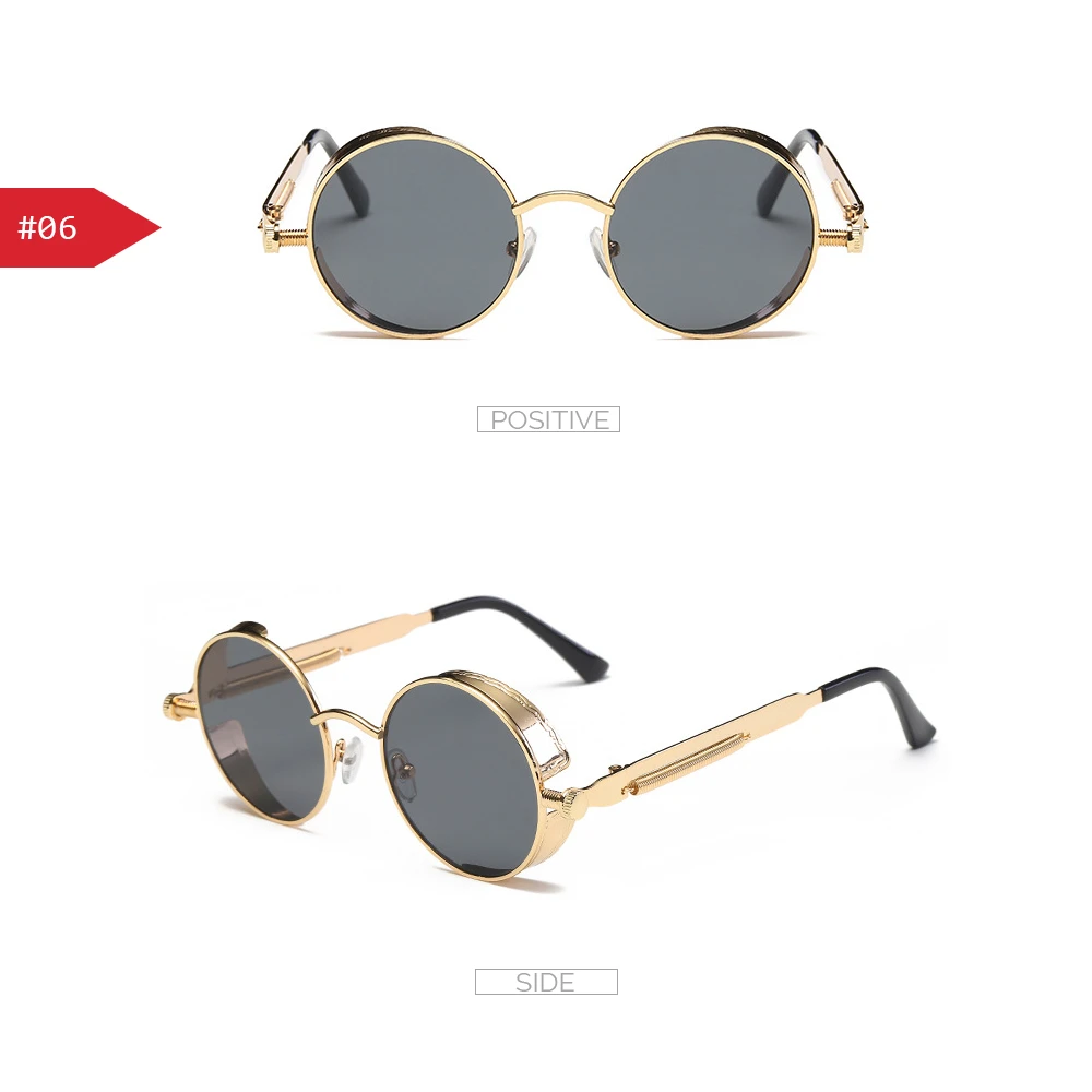 VIVIBEE Vintage Steampunk Red Sunglasses Men Round Punk Alloy Metal Retro Sun Glasses Women 2025 Goggles Gothic Style Shades 
