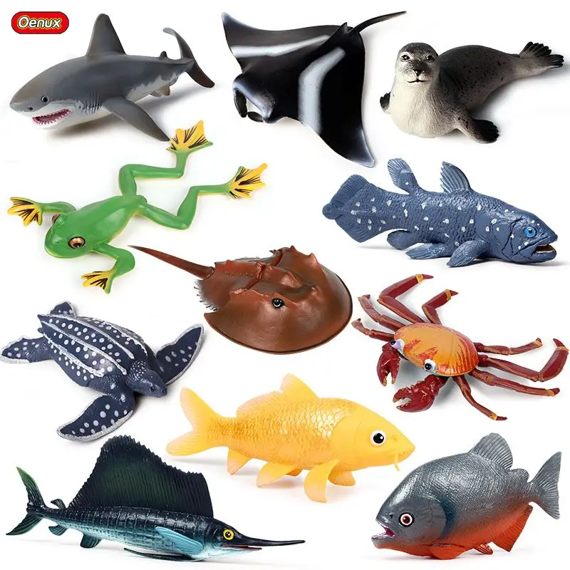 

Oenux Ocean Creatures Shark Simulation SeaLife Animals Carb Turtle Action Figures Aquarium Learning Educational Model Kids Toys
