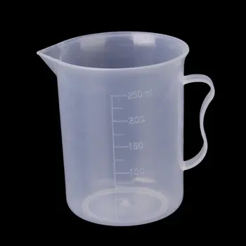 

Affordable 250 ml transparent plastic measuring cup with handle