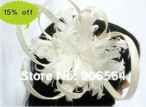 Шляпы sinamay лето кот перо цветок чародей шляпы белого цвета свадебные головные уборы в розницу и оптом мода новый ручной M21
