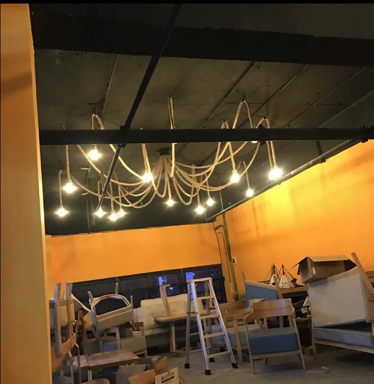 Винтажная люстра из пенькового каната старинные классические регулируемые DIY паук лампа Потолочный Ретро подвесной светильник для ресторана бара дома